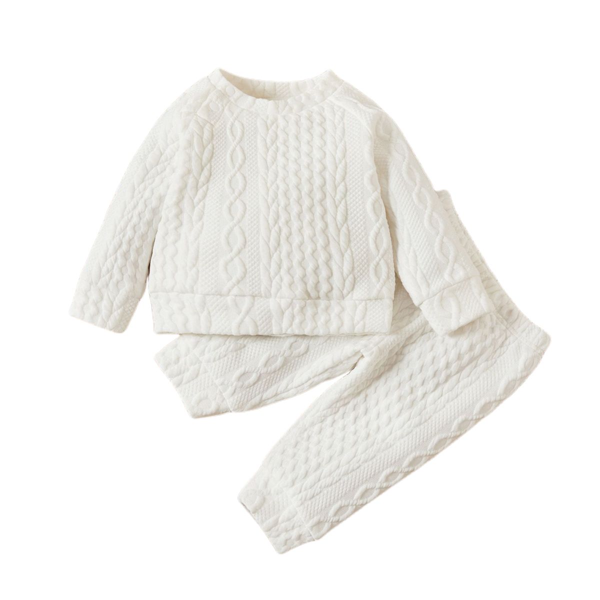 Baby Boys Autumn Winter Twist Kniting Long Sleeves Sweatsuit -White