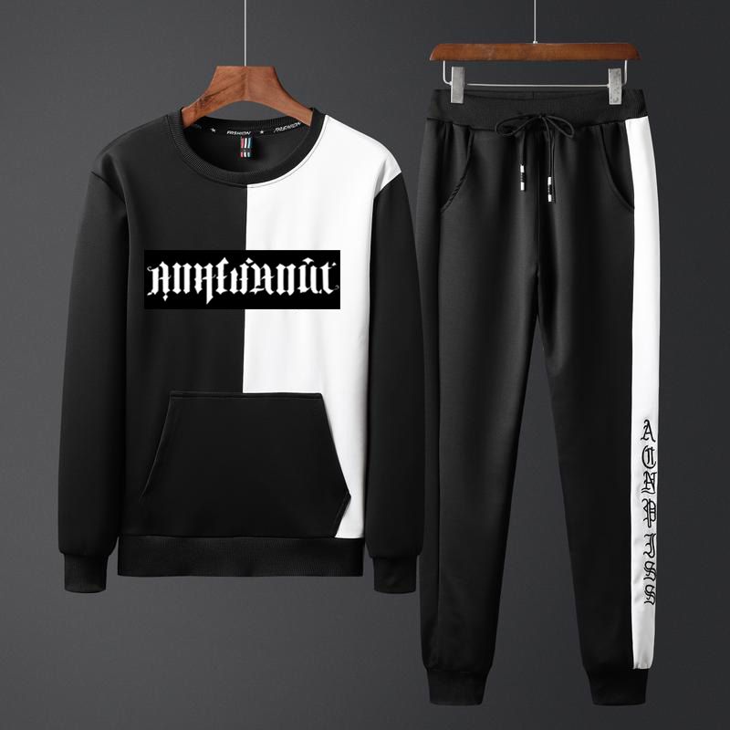 2 In1 Men's Tracksuit Set Jogger Sweatpants Sport Suit Black
