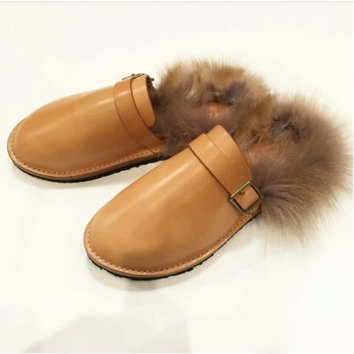 Realwon Classic Brown Leather Fur Mule