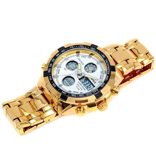 QUAMER 165 Waterproof LED Electronic Digital Stainless Steel Men Watch