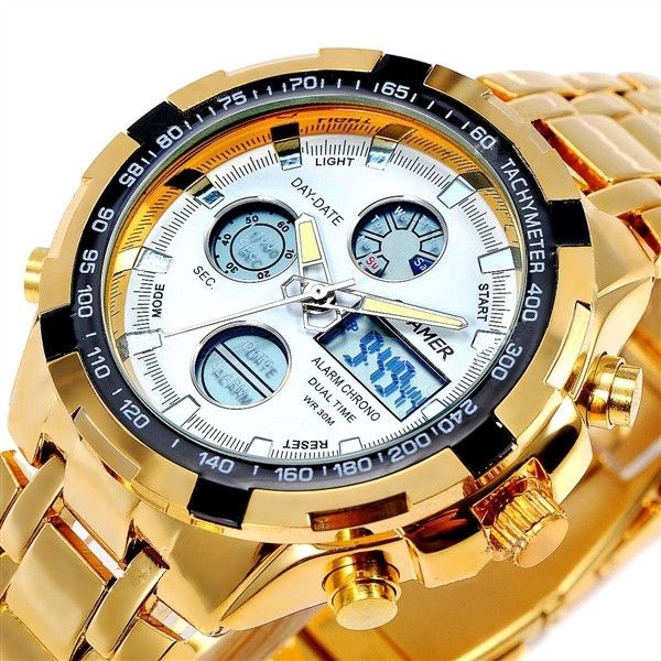 QUAMER 165 Waterproof LED Electronic Digital Stainless Steel Men Watch