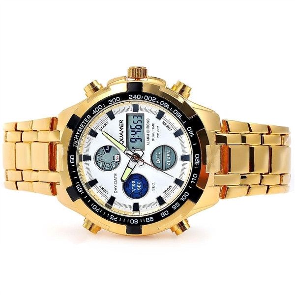 QUAMER 165 Waterproof LED Electronic Digital Stainless Steel Men Watch