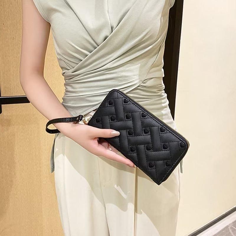Ladies Wallet PU Leather Long Purse Plush Ball Black