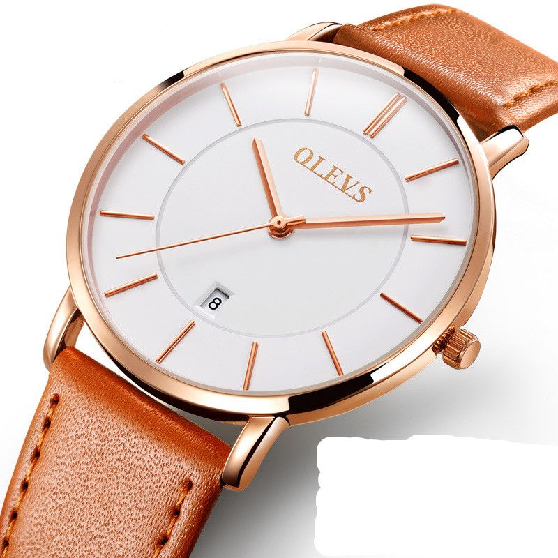 Men Ultra Thin Quartz Watch Luxury Wrist Watches Business Leather Watches Rose Waterproof  -Gold