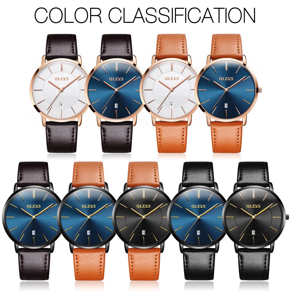 Men Ultra Thin Quartz Watch Luxury Wrist Watches Business Leather Watches Rose Waterproof  -Gold