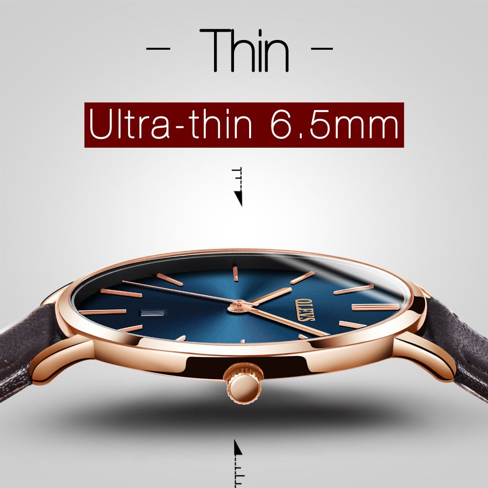 Men Ultra Thin Quartz Watch Luxury Wrist Watches Business Leather Watches Rose Waterproof  -Gold