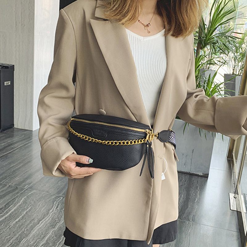 Women Waist Bag Pu Leather Chain Belt Bags Fanny Pack Brand Designer Pajama Sets