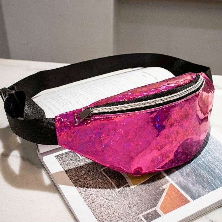 Women Sequins Laser Waist Pack Multi-functional Sports Chest Waist Bag(Purple)