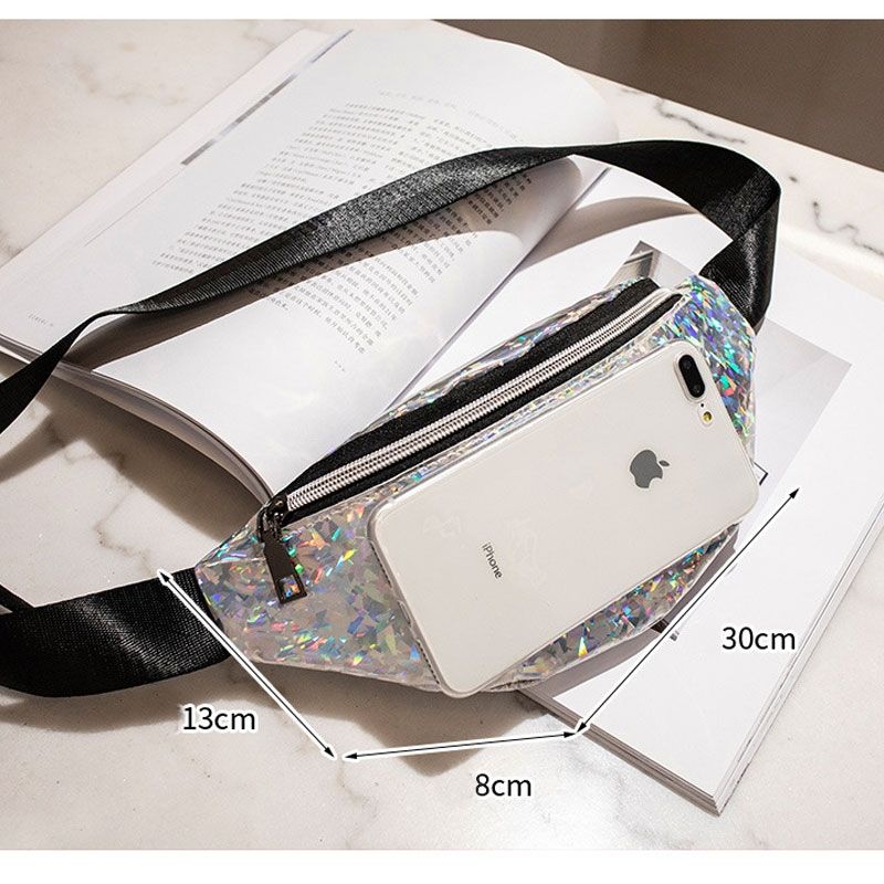Women Sequins Laser Waist Pack Multi-functional Sports Chest Waist Bag(Purple)