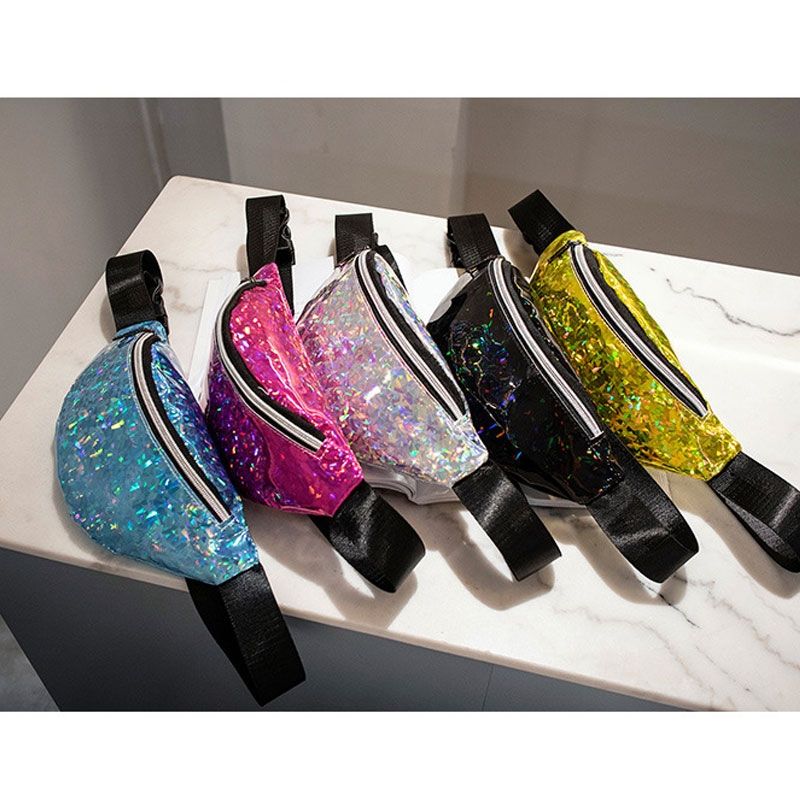 Women Sequins Laser Waist Pack Multi-functional Sports Chest Waist Bag(Purple)