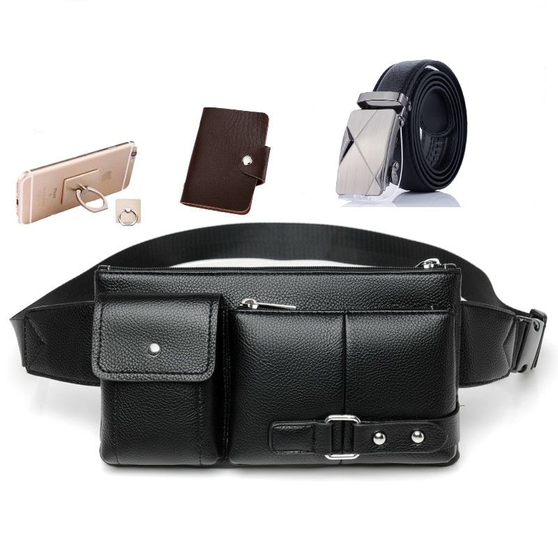 Universal Outdoor Men Shoulder Messenger Bags Retro Men Waist Bag, Size: L (27cm X 15cm X 1cm) (Black)