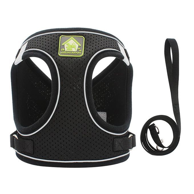 Nylon Mesh  At Harness Refle Tive Dog Vest Harness & Leash Set For Walking-black-S