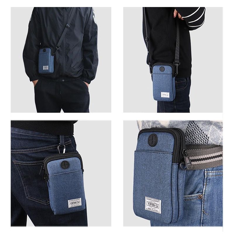YIPINU Multifunctional Hanging Neck Mini Waterproof Mobile Phone Storage Bag(Dark Blue)