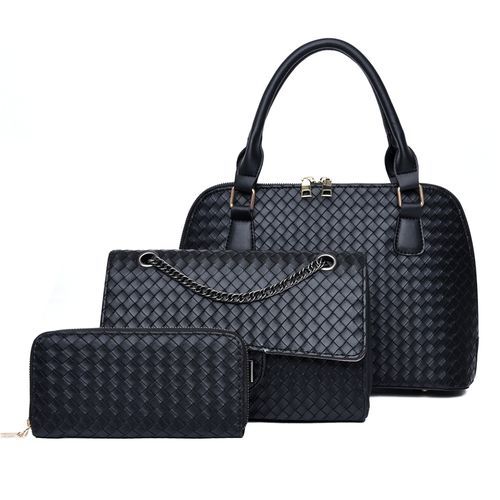 3pcs Solid Color Small Checkered Bucket Shape Cross-body Handbags