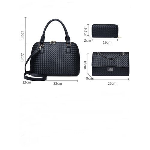 3pcs Solid Color Small Checkered Bucket Shape Cross-body Handbags