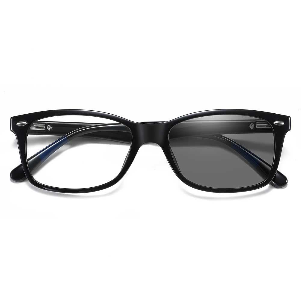 Photochromic Computer Glasses Rectangle Eyewear- Shiny Black