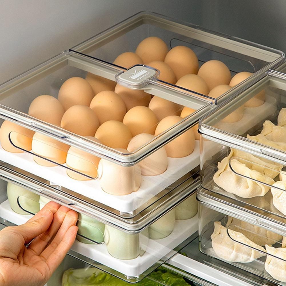 Kitchen Egg Box with Lid Refrigerator - Storage Yellow