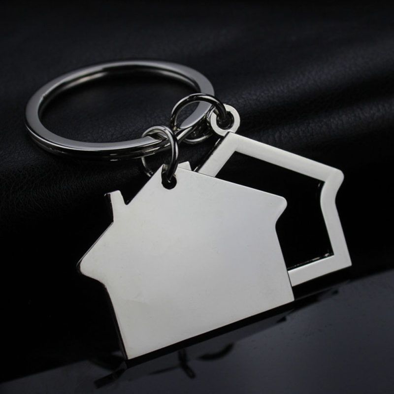 Cabin Small House Hanging Pendant Keyring Key Holder-Silver