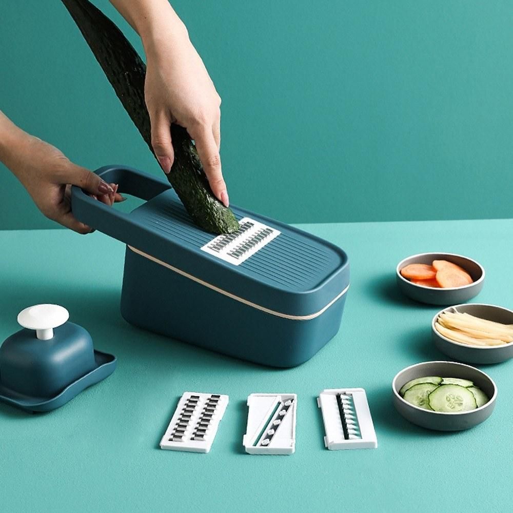 3-in-1 Multifunctional Vegetable Slicer with Drain & Storage Baskets 4 Kinds of Slicer Vegetables Cutter with Guard Potato Carrot Cucumber Filament Flower Slice Shredder Kitchen Supplies Tools
