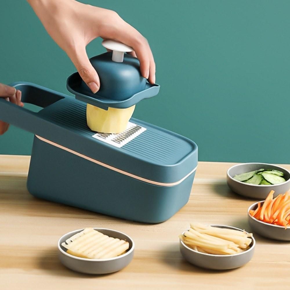3-in-1 Multifunctional Vegetable Slicer with Drain & Storage Baskets 4 Kinds of Slicer Vegetables Cutter with Guard Potato Carrot Cucumber Filament Flower Slice Shredder Kitchen Supplies Tools