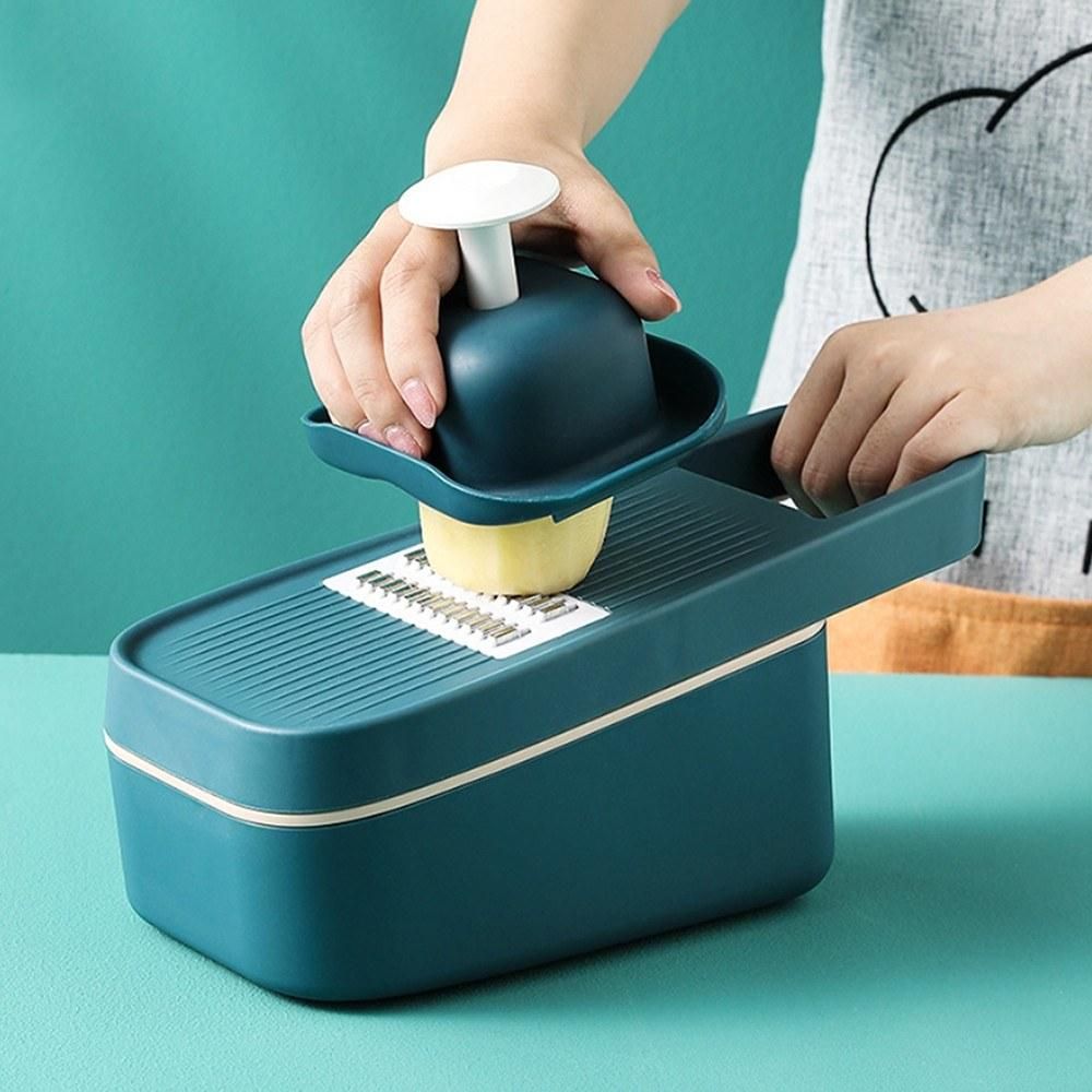 3-in-1 Multifunctional Vegetable Slicer with Drain & Storage Baskets 4 Kinds of Slicer Vegetables Cutter with Guard Potato Carrot Cucumber Filament Flower Slice Shredder Kitchen Supplies Tools