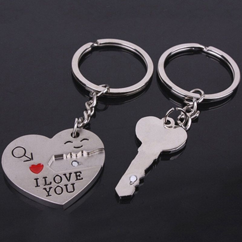 2Pcs/Set Couple Heart Key I Love You Letter Carved Matching-
