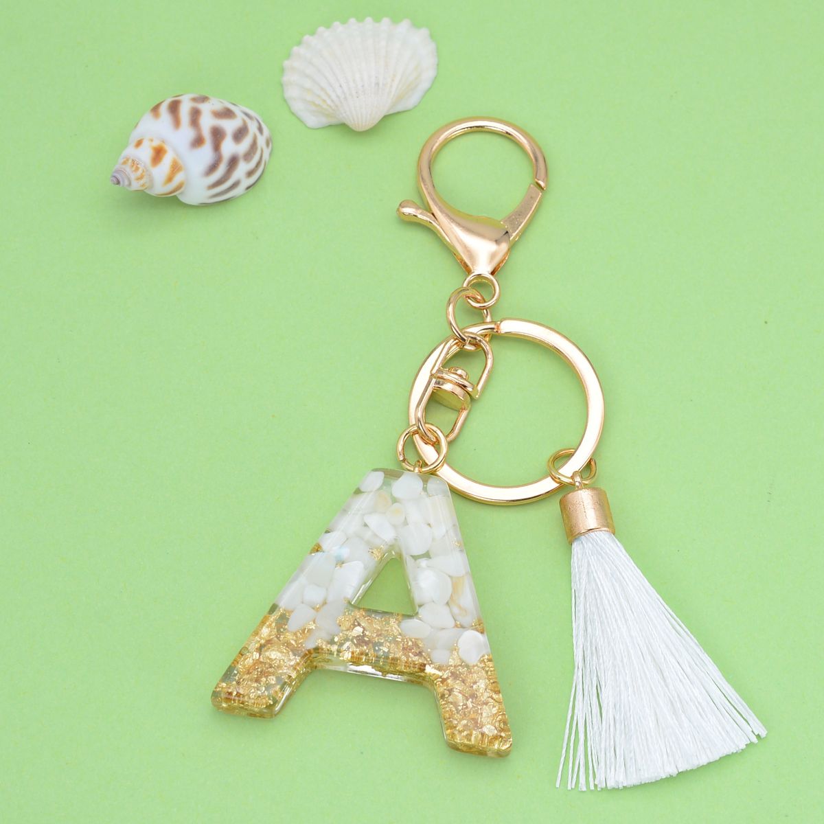 Tassel Keychains Initial Resin Key Chains Rings Handbag Pendant Cute Car Keyring Charm Bag Accessories Gifts A