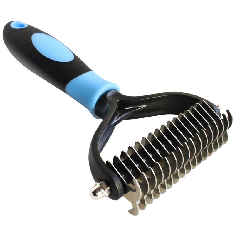 Pet Deshedding Brush 2 Sided Dematting Dog Comb Brush Rake Grooming Tools Undercoat Shedding Hair Blue
