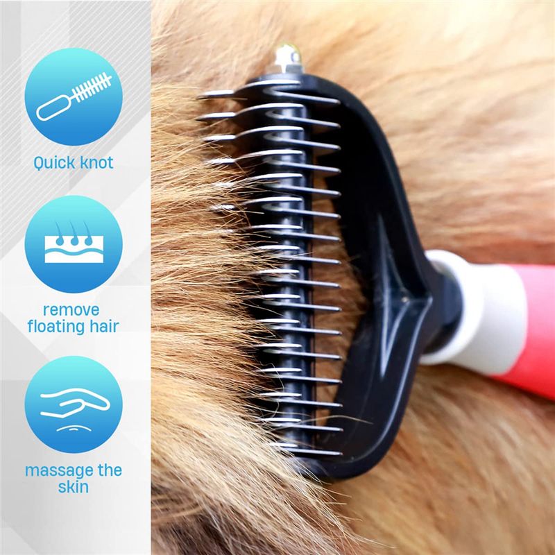 Pet Deshedding Brush 2 Sided Dematting Dog Comb Brush Rake Grooming Tools Undercoat Shedding Hair Blue