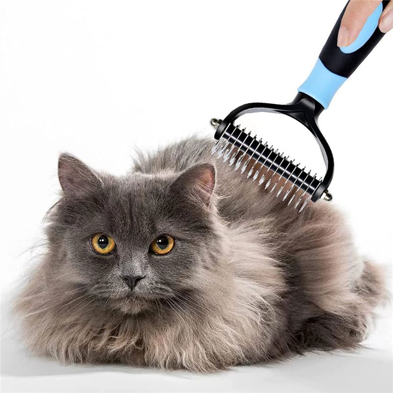 Pet Deshedding Brush 2 Sided Dematting Dog Comb Brush Rake Grooming Tools Undercoat Shedding Hair Blue