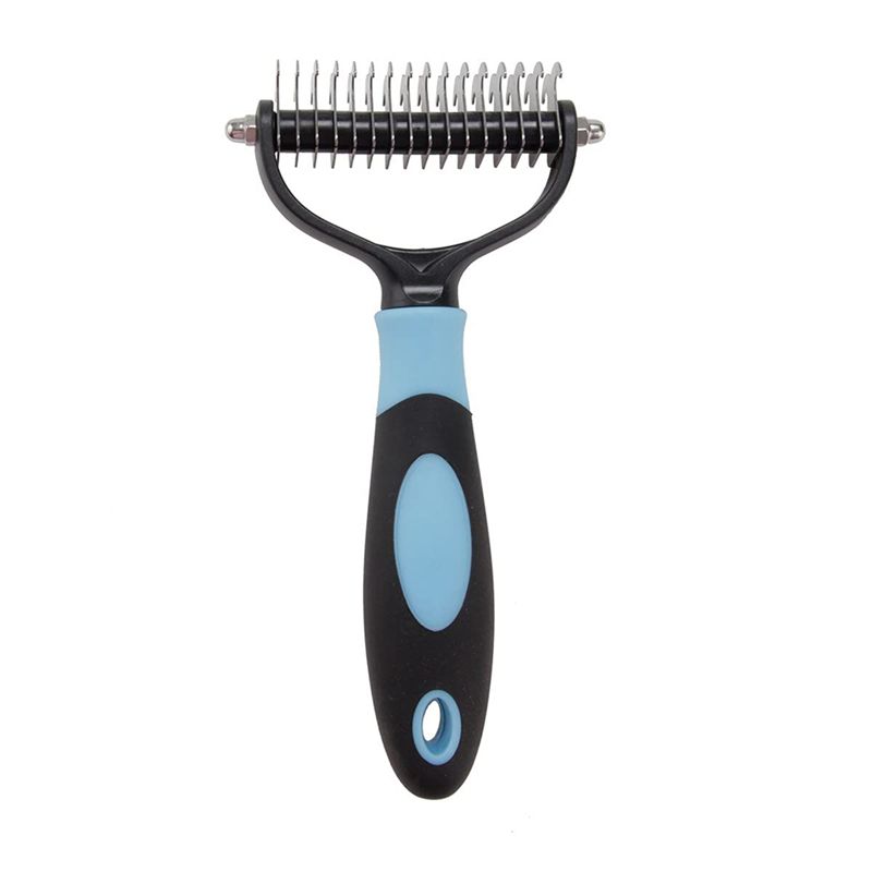 Pet Deshedding Brush 2 Sided Dematting Dog Comb Brush Rake Grooming Tools Undercoat Shedding Hair Blue