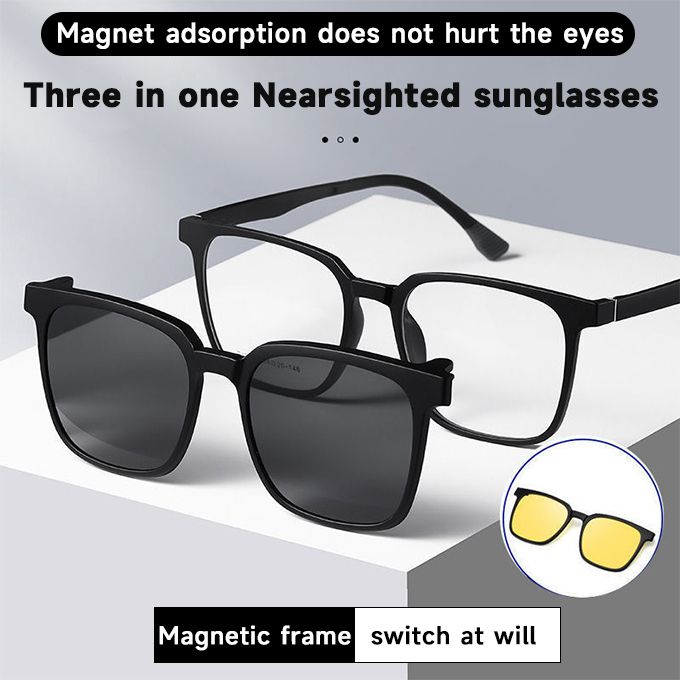 3 In 1 Magnetic Suction Sunglasses Polarizing Clip Piece Night Vision Goggles Sun Glasses Anti-fog