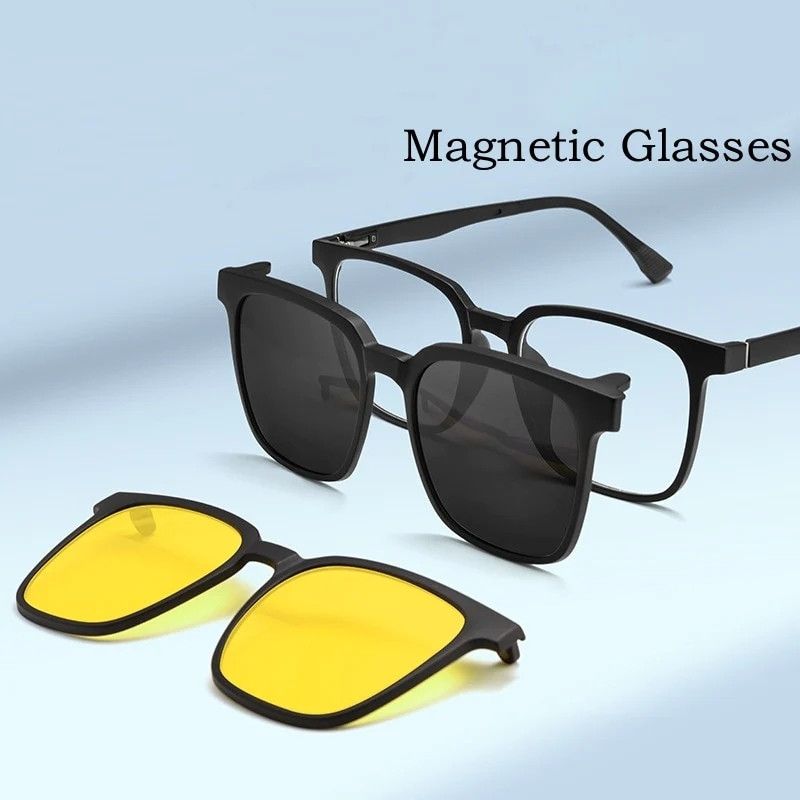3 In 1 Magnetic Suction Sunglasses Polarizing Clip Piece Night Vision Goggles Sun Glasses Anti-fog
