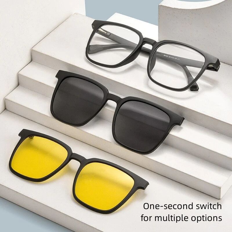3 In 1 Magnetic Suction Sunglasses Polarizing Clip Piece Night Vision Goggles Sun Glasses Anti-fog