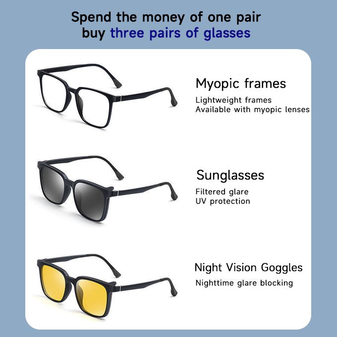 3 In 1 Magnetic Suction Sunglasses Polarizing Clip Piece Night Vision Goggles Sun Glasses Anti-fog