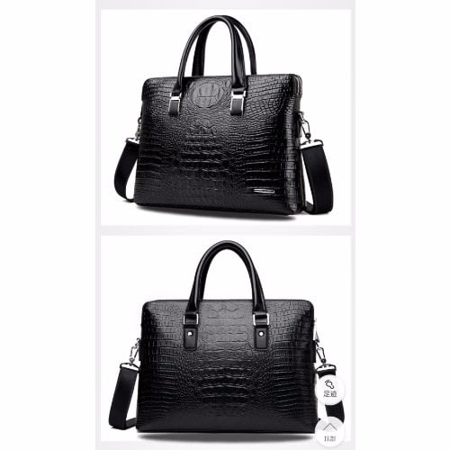 Men's Crocodile Skin Messenger Bag - Black