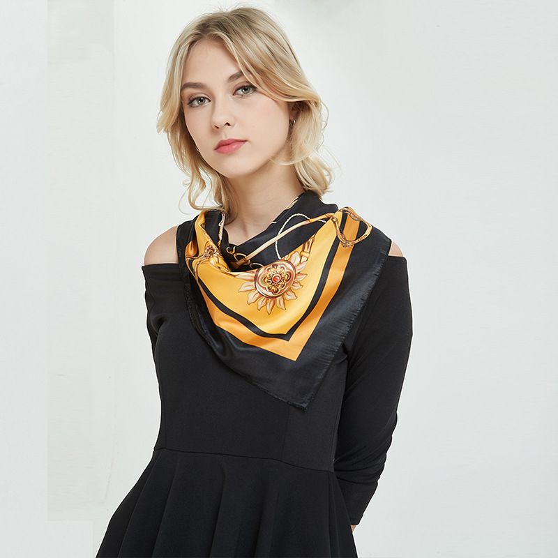 Women's Imitated Silk Fabric Scarf - Black Gold