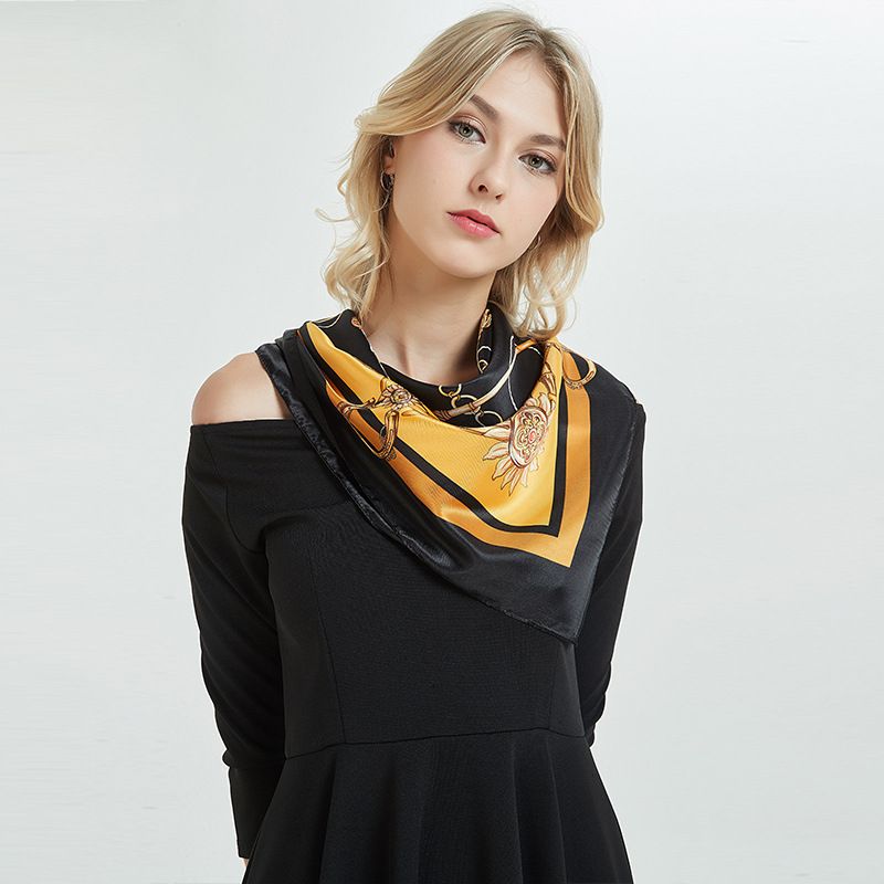 Women's Imitated Silk Fabric Scarf - Black Gold