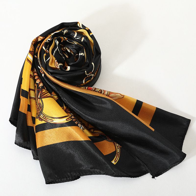 Women's Imitated Silk Fabric Scarf - Black Gold