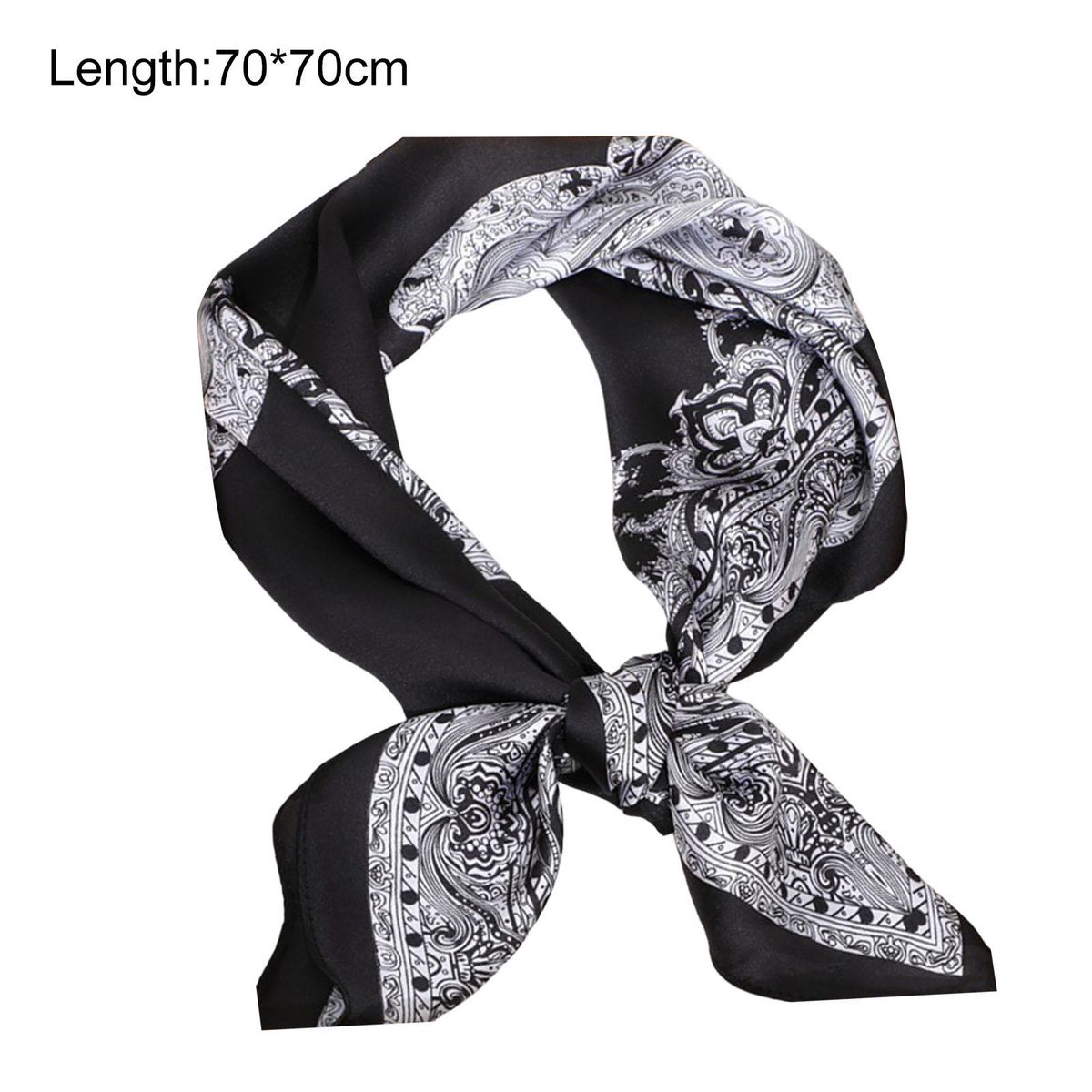 Women Scarf Vintage Print Contrast Color Soft-Black