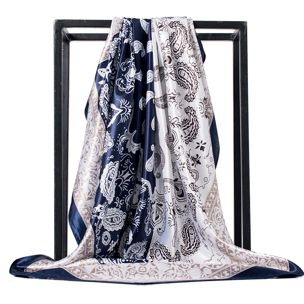 Bandana Scarf Cashew Nut Lady Beach Muslim Hijab Girl Turban Shawl Navy Blue
