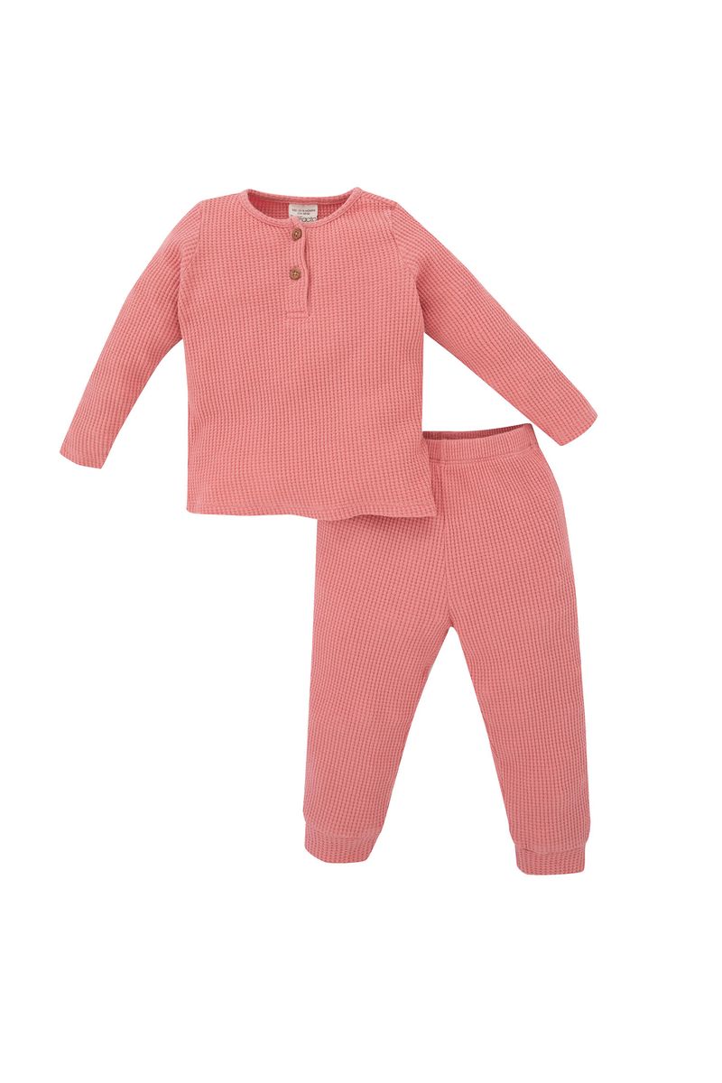 2 Piece BabyGirl Casual Regular Fit Long Sleeve Button Neck Homewear Pyjamas - Bordeaux