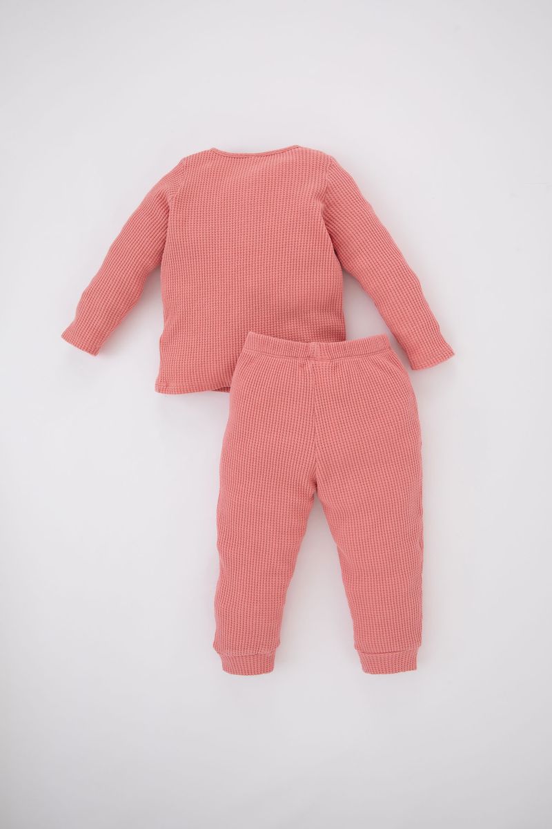 2 Piece BabyGirl Casual Regular Fit Long Sleeve Button Neck Homewear Pyjamas - Bordeaux