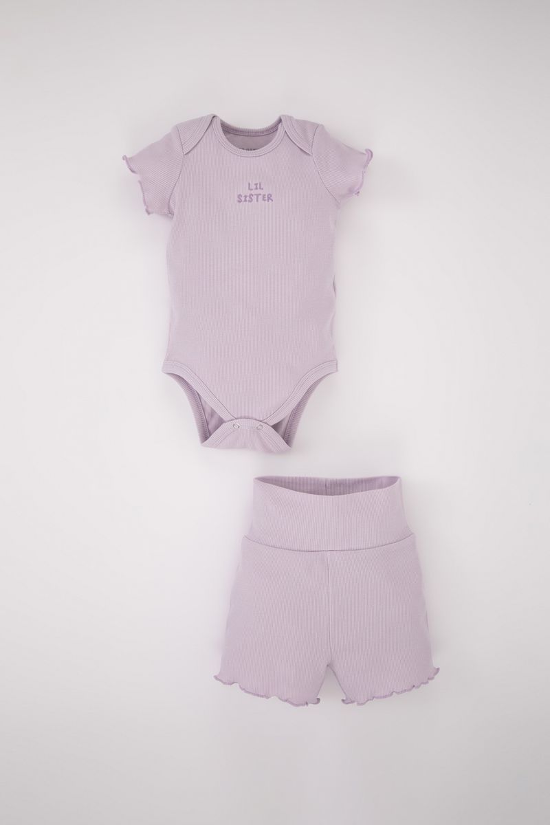 2 Piece BabyGirl New Born Regular Fit Bike Neck Knitted Set - Purple