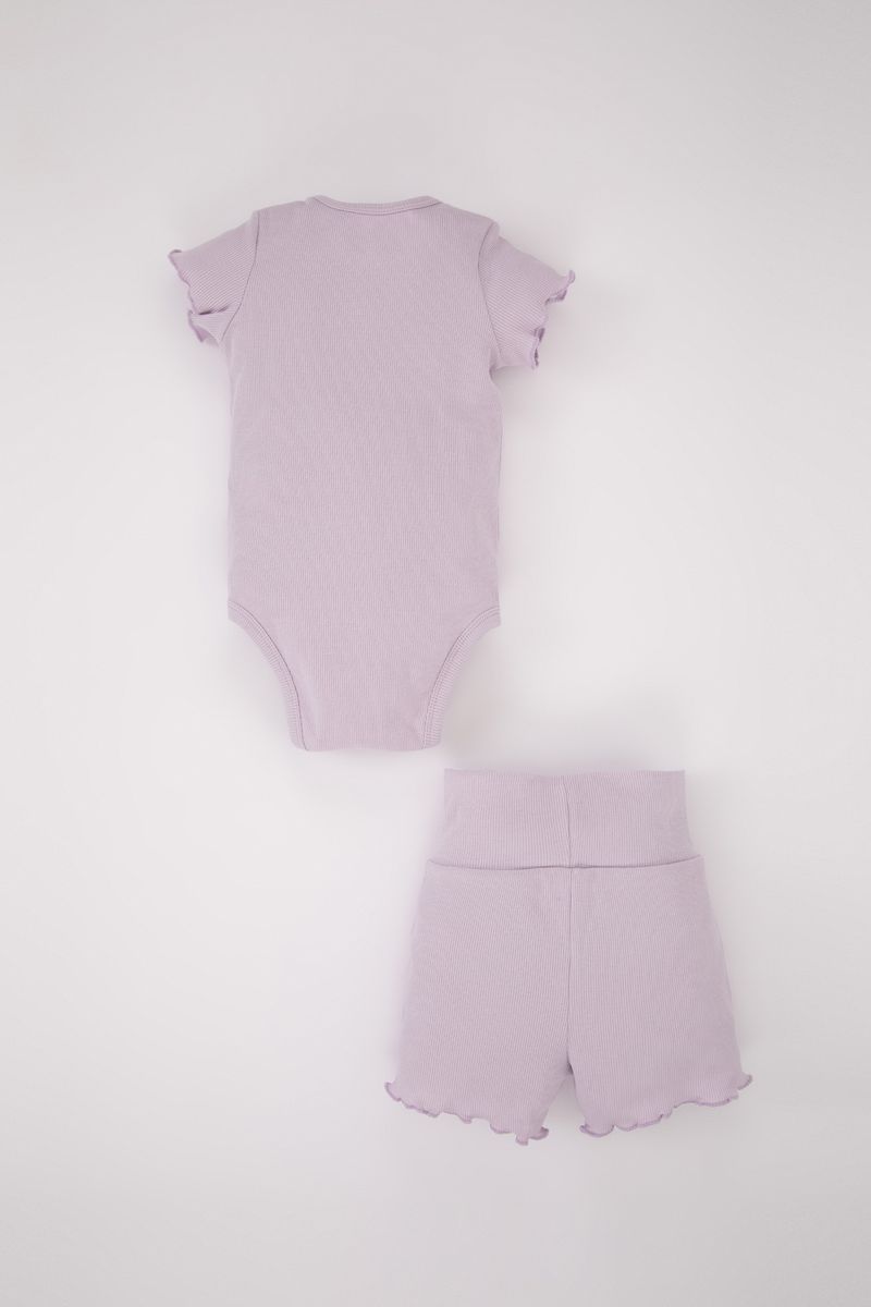 2 Piece BabyGirl New Born Regular Fit Bike Neck Knitted Set - Purple