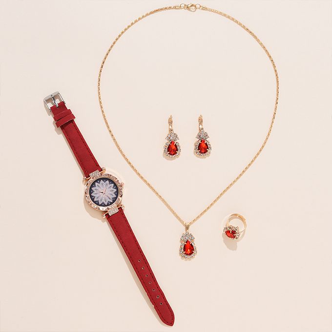 5pcs Set Watches Women Leather Band Ladies Wrist Watch
