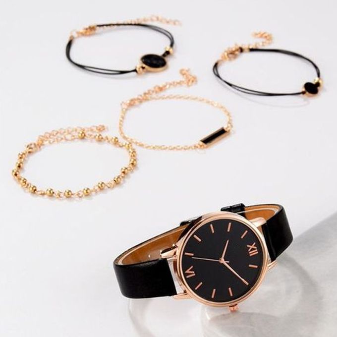 5PCS Watch Set Women Quartz Wristwatch Leather Ladies Bracelet Watch