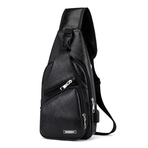 Unisex Chest Bag With Usb Port - Black  - 33 X 16cm