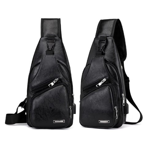 Unisex Chest Bag With Usb Port - Black  - 33 X 16cm