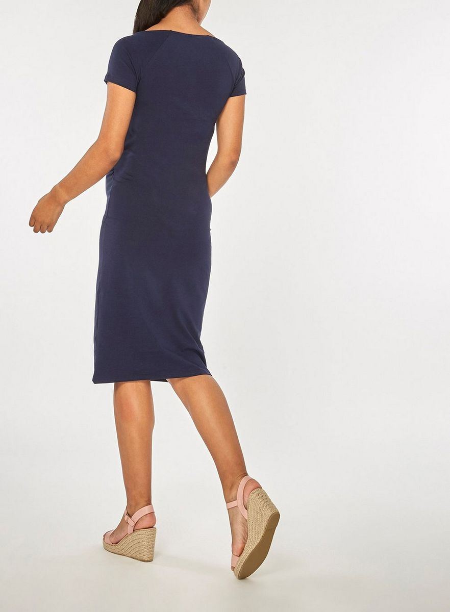Sweetheart Neckline  Ruched Side Navy Maternity Dress